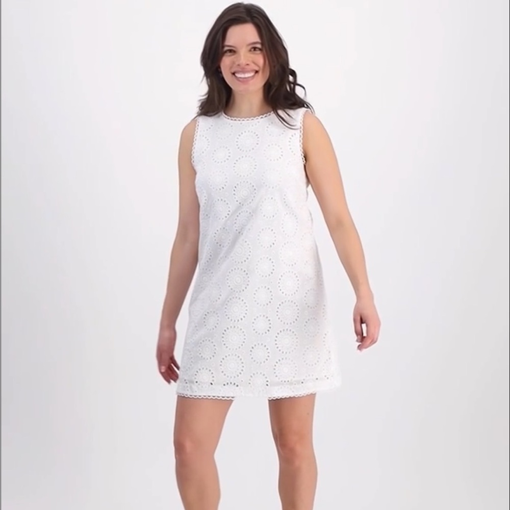 Macys scallop-edge eyelet white shift dress NWT